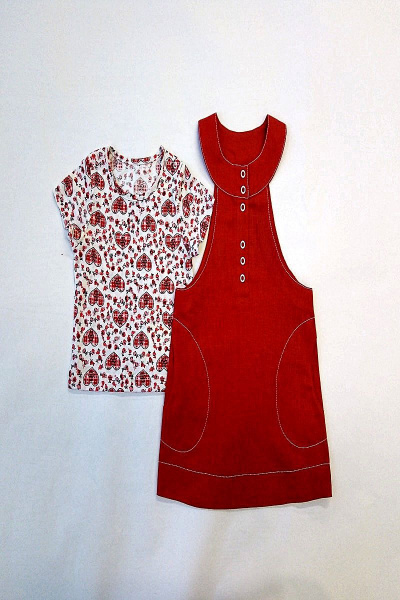 Комплект для девочки ясельной группы с сарафаном и джемпером Юнона М6618 красный - фото 1