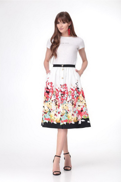 Юбка на поясе с наклонными карманами и планкой Djerza 058 белый+красный - фото 2