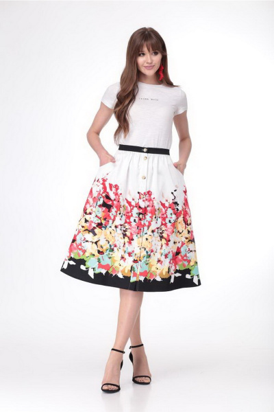 Юбка на поясе с наклонными карманами и планкой Djerza 058 белый+красный - фото 3