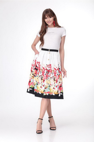 Юбка на поясе с наклонными карманами и планкой Djerza 058 белый+красный - фото 5