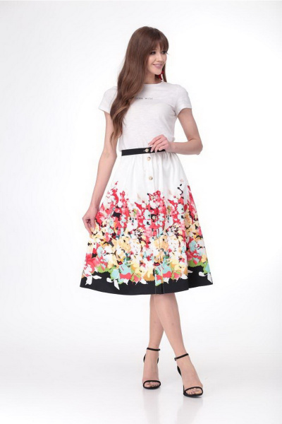 Юбка на поясе с наклонными карманами и планкой Djerza 058 белый+красный - фото 6