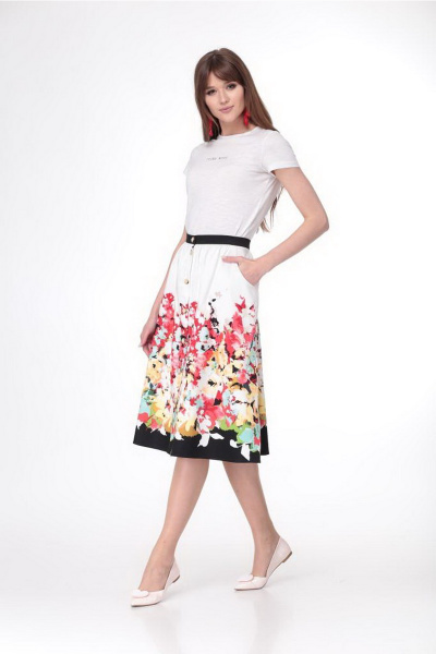 Юбка на поясе с наклонными карманами и планкой Djerza 058 белый+красный - фото 8