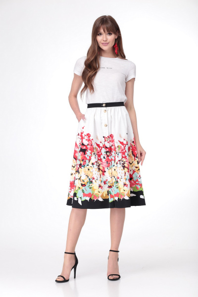 Юбка на поясе с наклонными карманами и планкой Djerza 058 белый+красный - фото 1