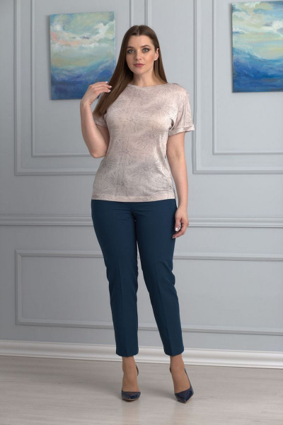 Летний трикотажный топ из цветочного принта свободного кроя Anelli 668 беж- одуванчики - фото 1