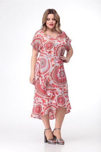 Платье без рукавов с подрезами и воланами из текстиля Djerza 1442 коралл - фото 2