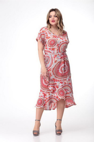 Платье без рукавов с подрезами и воланами из текстиля Djerza 1442 коралл - фото 1