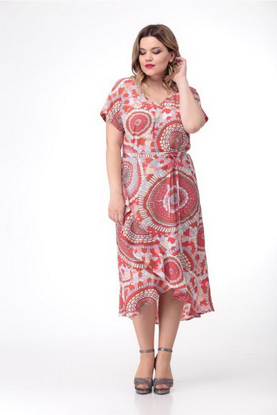 Платье без рукавов с подрезами и воланами из текстиля Djerza 1442 коралл - фото 3