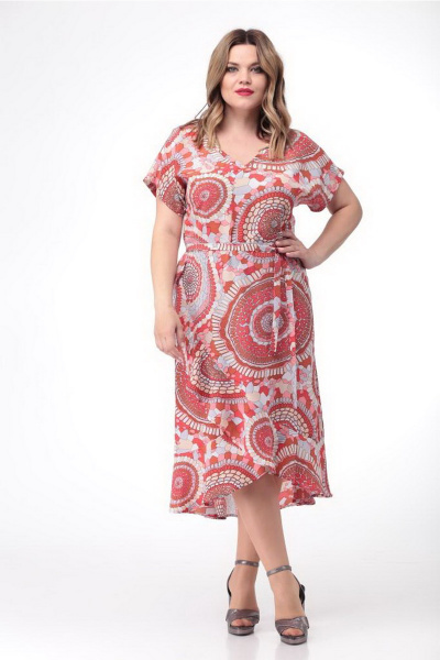 Платье без рукавов с подрезами и воланами из текстиля Djerza 1442 коралл - фото 10