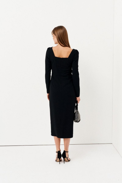 Черное платье-костюм из текстиля с разрезом и приталенным силуэтом Ketty К-03280 - фото 9