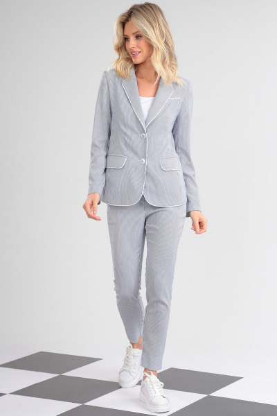 Комплект брюки, жакет и майка из хлопка в деловом стиле LeNata 32009 голубая-полоска - фото 2