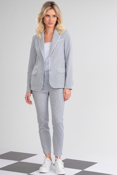 Комплект брюки, жакет и майка из хлопка в деловом стиле LeNata 32009 голубая-полоска - фото 1