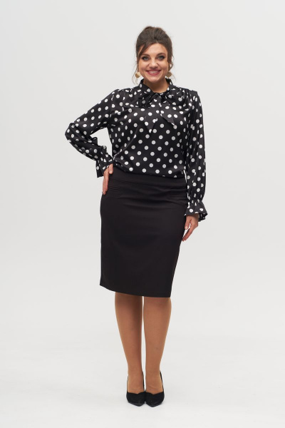 Блуза прямого силуэта с бантом и кокеткой из вискозы Anelli 1323 черный - фото 2