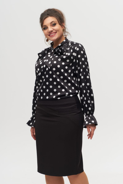 Блуза прямого силуэта с бантом и кокеткой из вискозы Anelli 1323 черный - фото 1