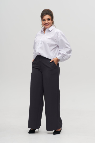 Длинные прямые брюки с высокой посадкой и боковыми карманами Anelli 1315.2 графит - фото 1