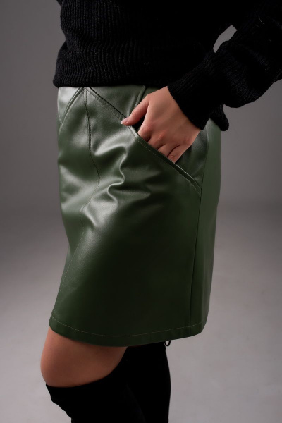 Юбка трапеция из экокожи, демисезон, молодежная модель Соджи 569 зеленый - фото 2