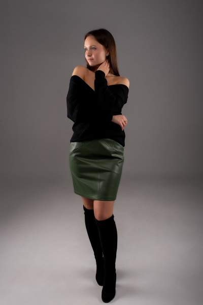 Юбка трапеция из экокожи, демисезон, молодежная модель Соджи 569 зеленый - фото 1