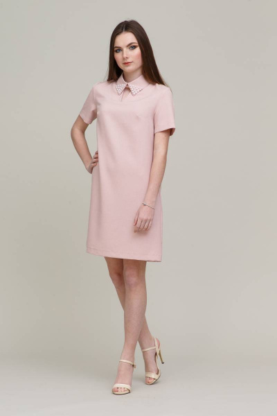 Платье мини летнее А-силуэт, бусины воротник, универсальное Domna 489(164) светло-розовый - фото 1