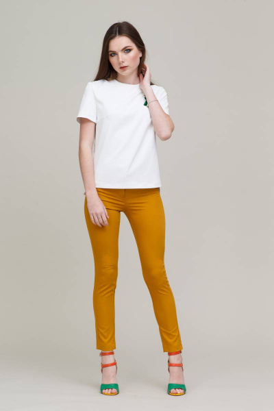 Зауженные брюки леггинсы из текстиля с высокой посадкой Domna 12084(164) шафрановый - фото 3