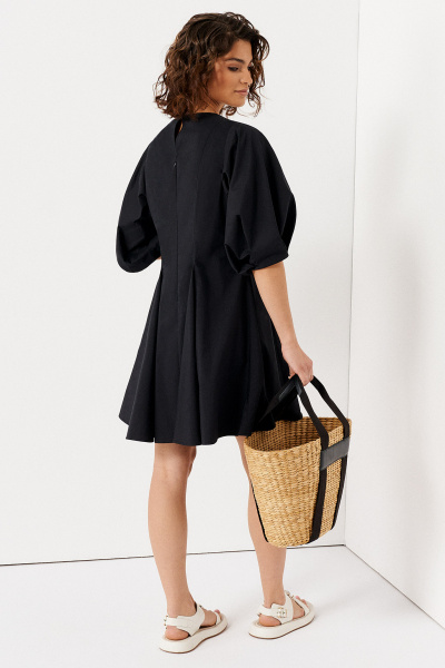 Платье мини из хлопка с пышными рукавами и свободным силуэтом Панда 139083w черный - фото 3