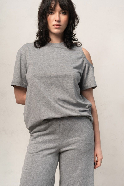 Трикотажные брюки с отверстиями на плече в стиле спорт-шик JRSy 2304 серый_меланж - фото 1