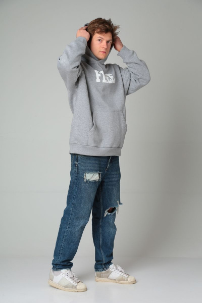 Демисезонный серый oversize худи с принтом и начесом HIT 0208 серый - фото 4