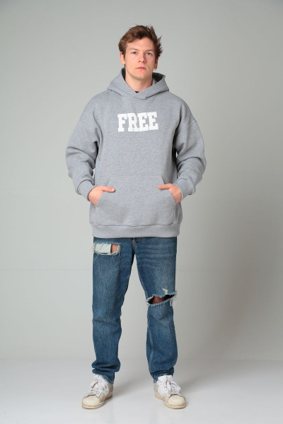 Демисезонный серый oversize худи с принтом и начесом HIT 0208 серый - фото 2