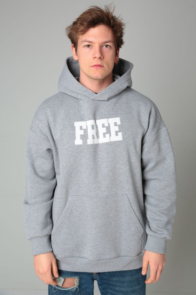 Демисезонный серый oversize худи с принтом и начесом HIT 0208 серый - фото 1
