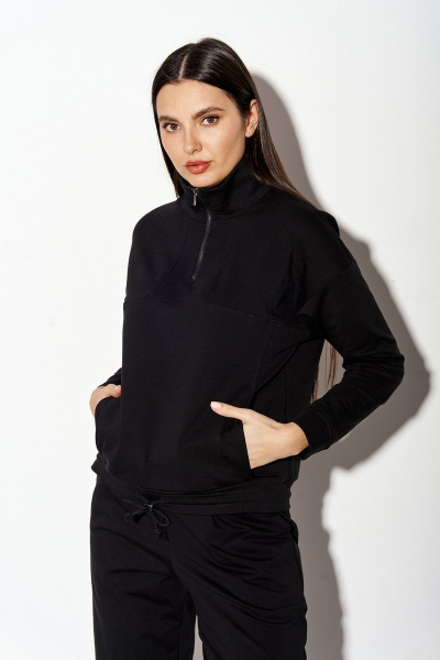 Костюм из трикотажа, брюки и джемпер, спортивный стиль, хлопок FOXY FOX 1376 черный - фото 5