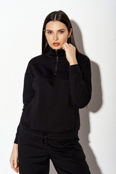 Костюм из трикотажа, брюки и джемпер, спортивный стиль, хлопок FOXY FOX 1376 черный - фото 4