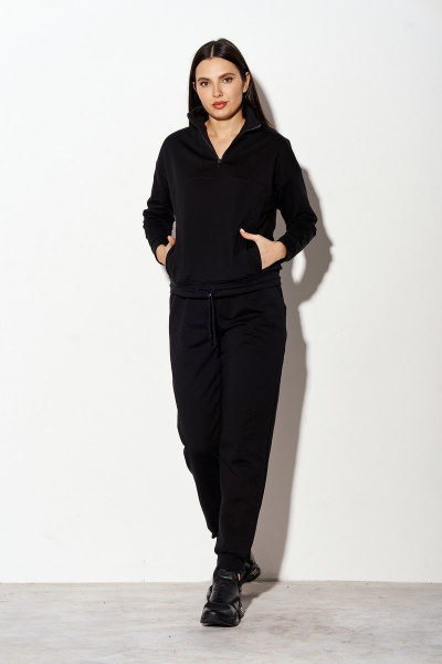 Костюм из трикотажа, брюки и джемпер, спортивный стиль, хлопок FOXY FOX 1376 черный - фото 3