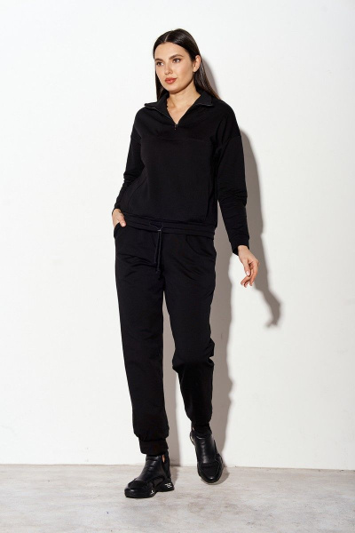 Костюм из трикотажа, брюки и джемпер, спортивный стиль, хлопок FOXY FOX 1376 черный - фото 2