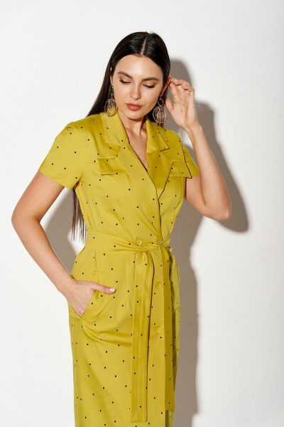 Платье летнее прилегающего силуэта с разрезами и поясом FOXY FOX 1404 горчичный - фото 3