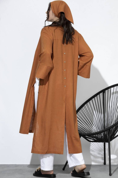 Длинная летняя рубашка из текстиля для больших размеров SOVA 11089 оранж - фото 6