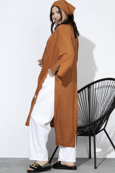 Длинная летняя рубашка из текстиля для больших размеров SOVA 11089 оранж - фото 5