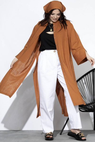 Длинная летняя рубашка из текстиля для больших размеров SOVA 11089 оранж - фото 2