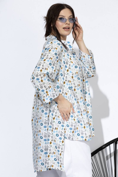 Летняя рубашка из вискозы с мультиколором SOVA 11180 молочный_дизайн - фото 3