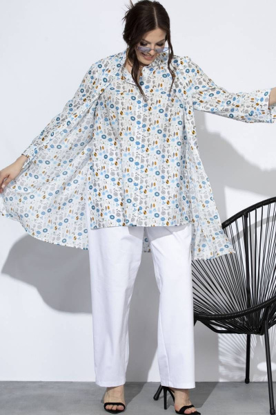 Летняя рубашка из вискозы с мультиколором SOVA 11180 молочный_дизайн - фото 2