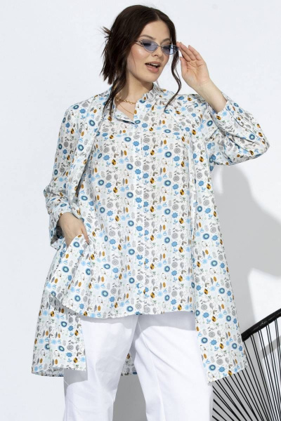 Летняя рубашка из вискозы с мультиколором SOVA 11180 молочный_дизайн - фото 1