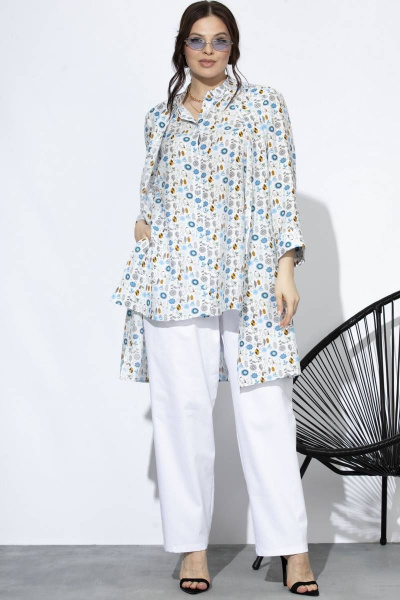Летняя рубашка из вискозы с мультиколором SOVA 11180 молочный_дизайн - фото 5