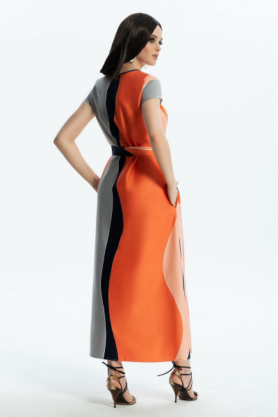 Летнее платье прямого силуэта с коротким рукавом Diva 1480 оранжевый-синий - фото 3