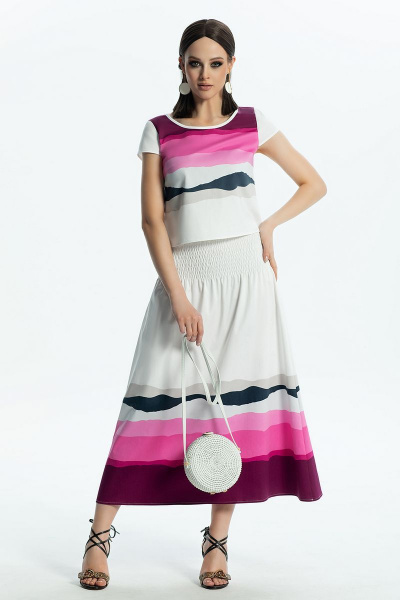 Летний комплект: короткий топ и юбка на пояс на венгерке Diva 1506-роз - фото 1