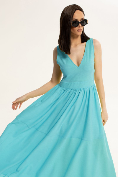 Летний сарафан с V-образной горловиной из текстиля Diva 1532-бирюза - фото 2