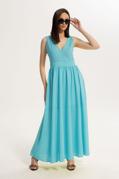 Летний сарафан с V-образной горловиной из текстиля Diva 1532-бирюза - фото 1