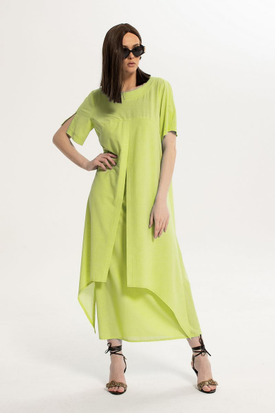 Летнее зеленое платье с декоративными деталями и коротким рукавом Diva 1533-салат - фото 1