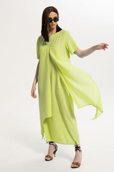 Летнее зеленое платье с декоративными деталями и коротким рукавом Diva 1533-салат - фото 2