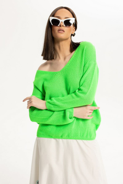 Летний комплект: приталенный джемпер и длинная юбка Diva 1534-салат - фото 4