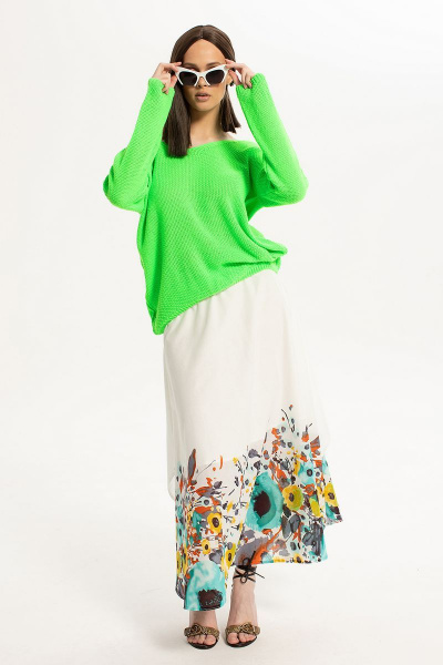 Летний комплект: приталенный джемпер и длинная юбка Diva 1534-салат - фото 3