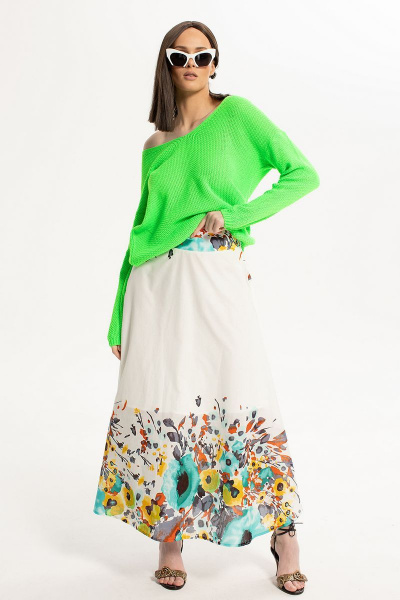 Летний комплект: приталенный джемпер и длинная юбка Diva 1534-салат - фото 1