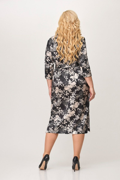 Платье-рубашка из плательной ткани с поясом и карманами Slaviaelit 414 черный_с_бежевым - фото 3