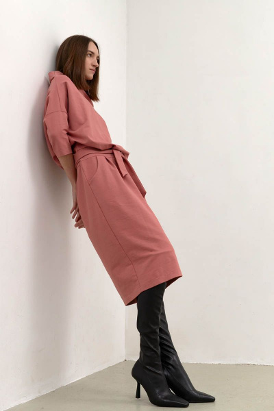 Платье 3/4 рукав из трикотажа с карманами и завязками Individual design 20124 персик - фото 4
